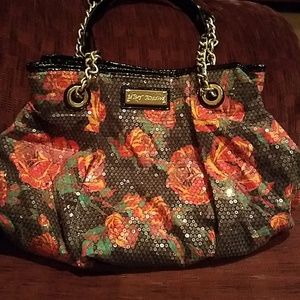 Large sequence rose print purse